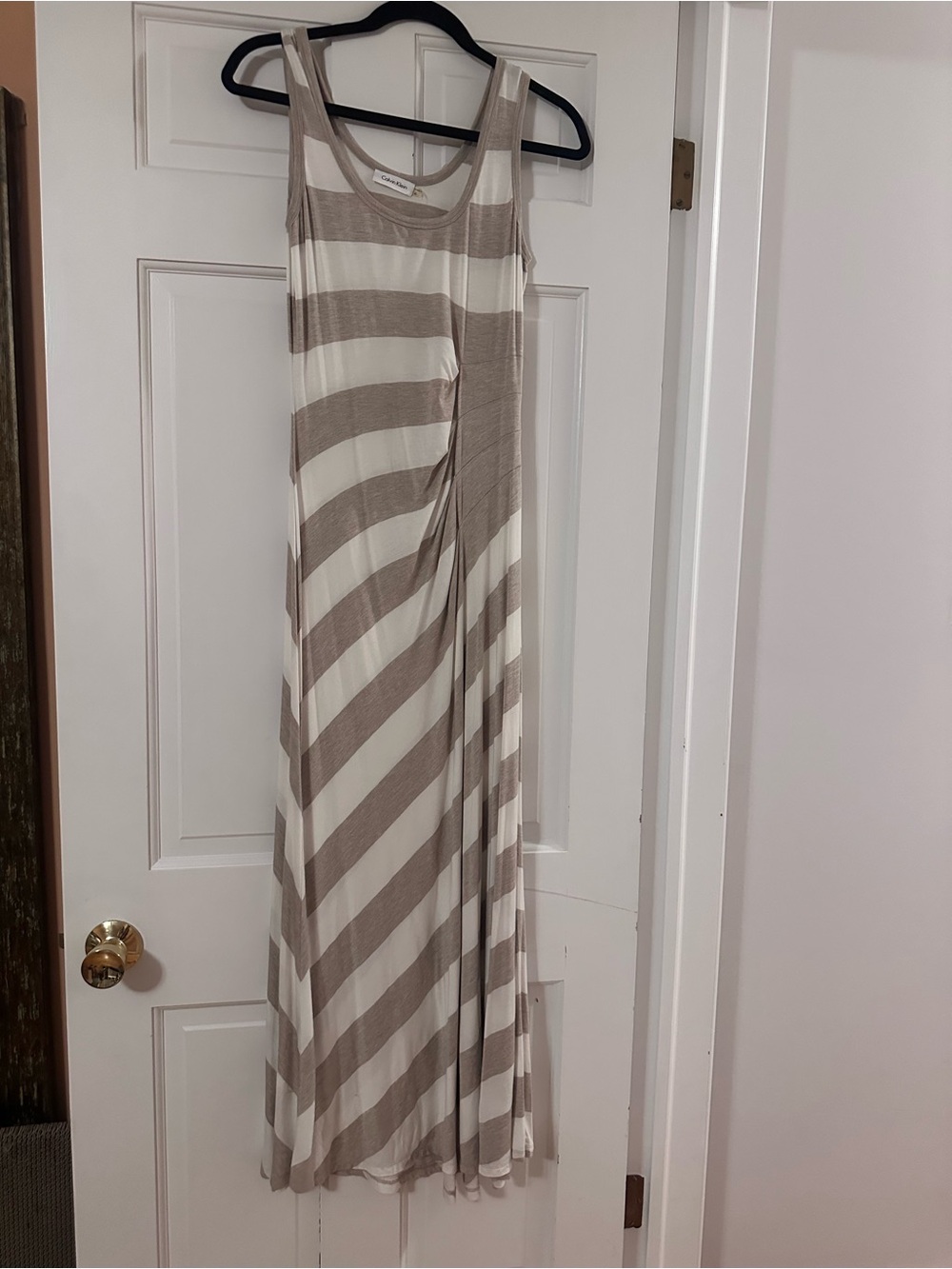 Calvin Klein Beige and Cream Striped Maxi Dress